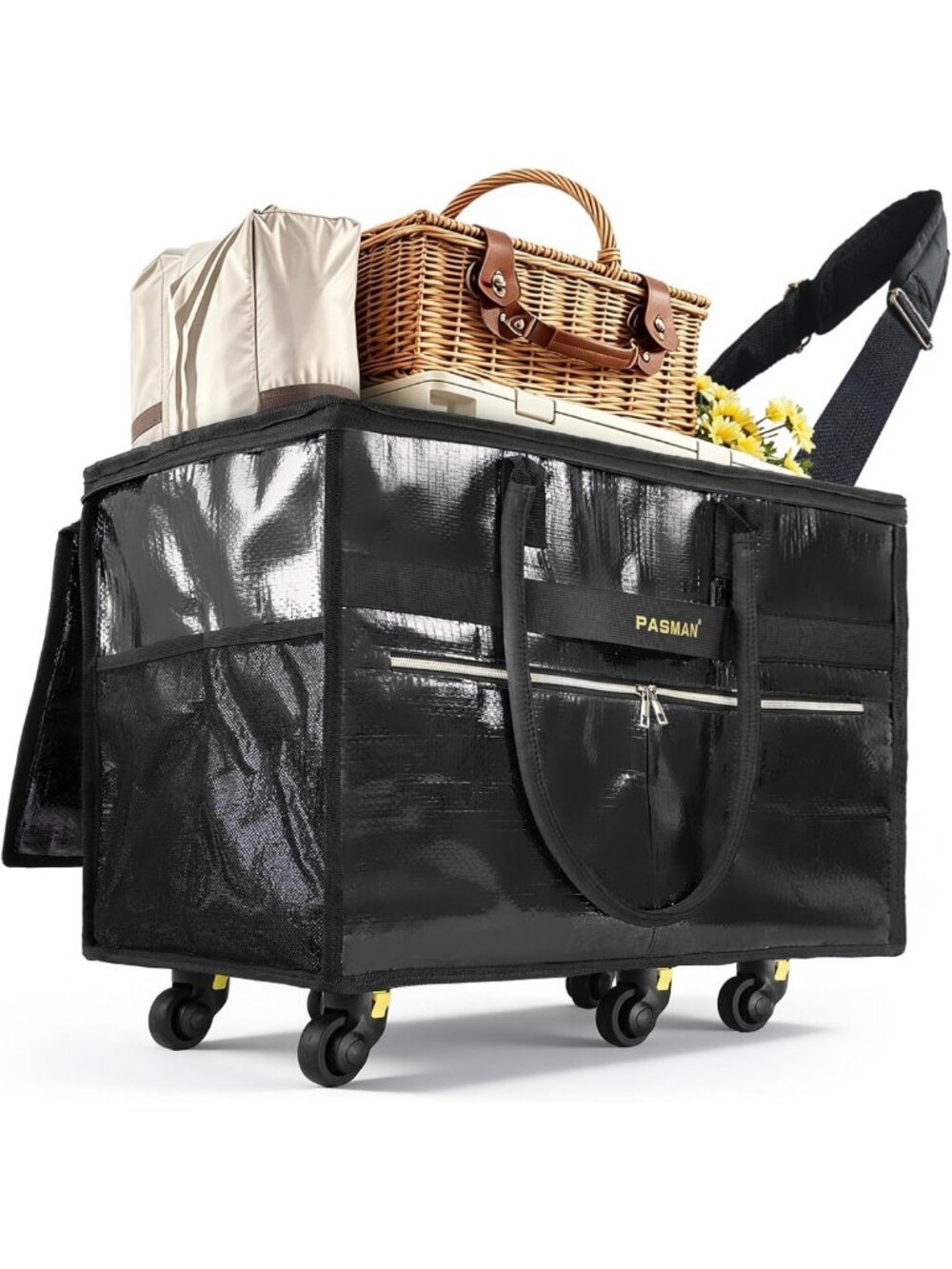 Foldable 6-Wheel Reusable Grocery Tote Bag on Wheels - Eco-Friendly & Durable